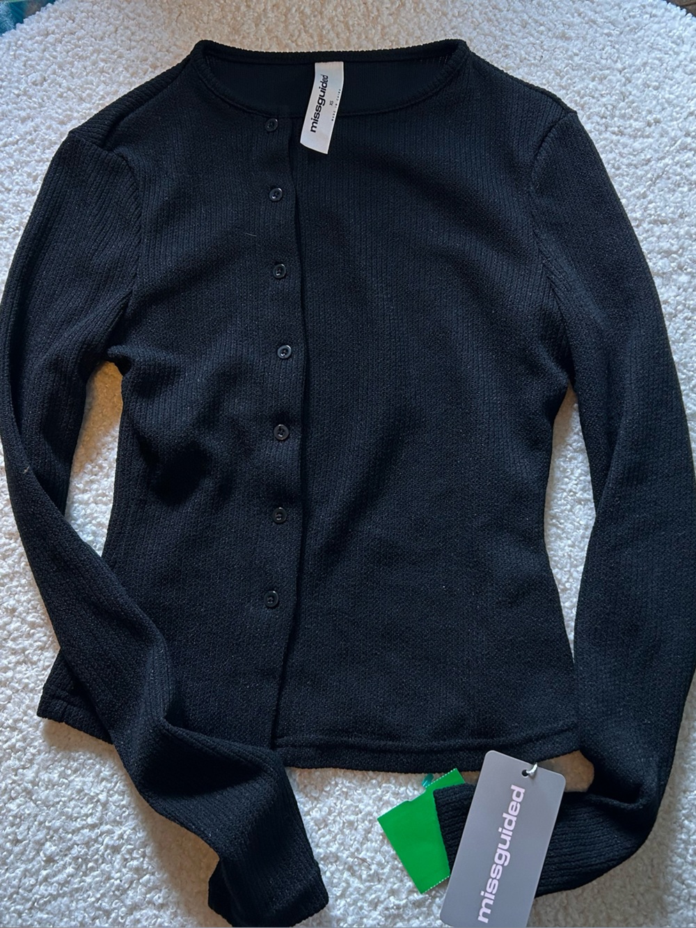 Missguided Black Button-Up Long Sleeve Top
